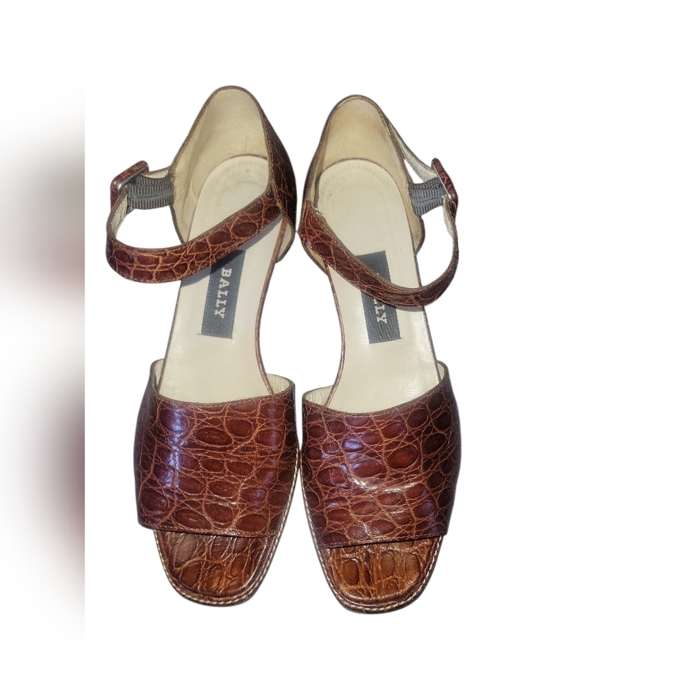 Bally Women's Brown Leather Slingback Open Toe Italy Alligator Embossed Sz 5 - Picture 9 of 9